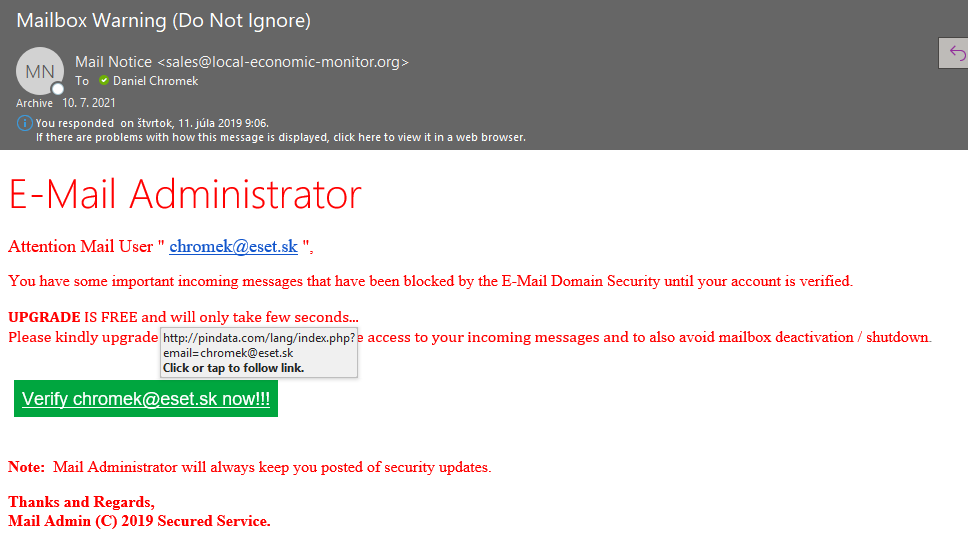 phishing chyba v oslovení