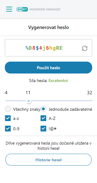 Správce hesel dokáže generovat bezpečná hesla.