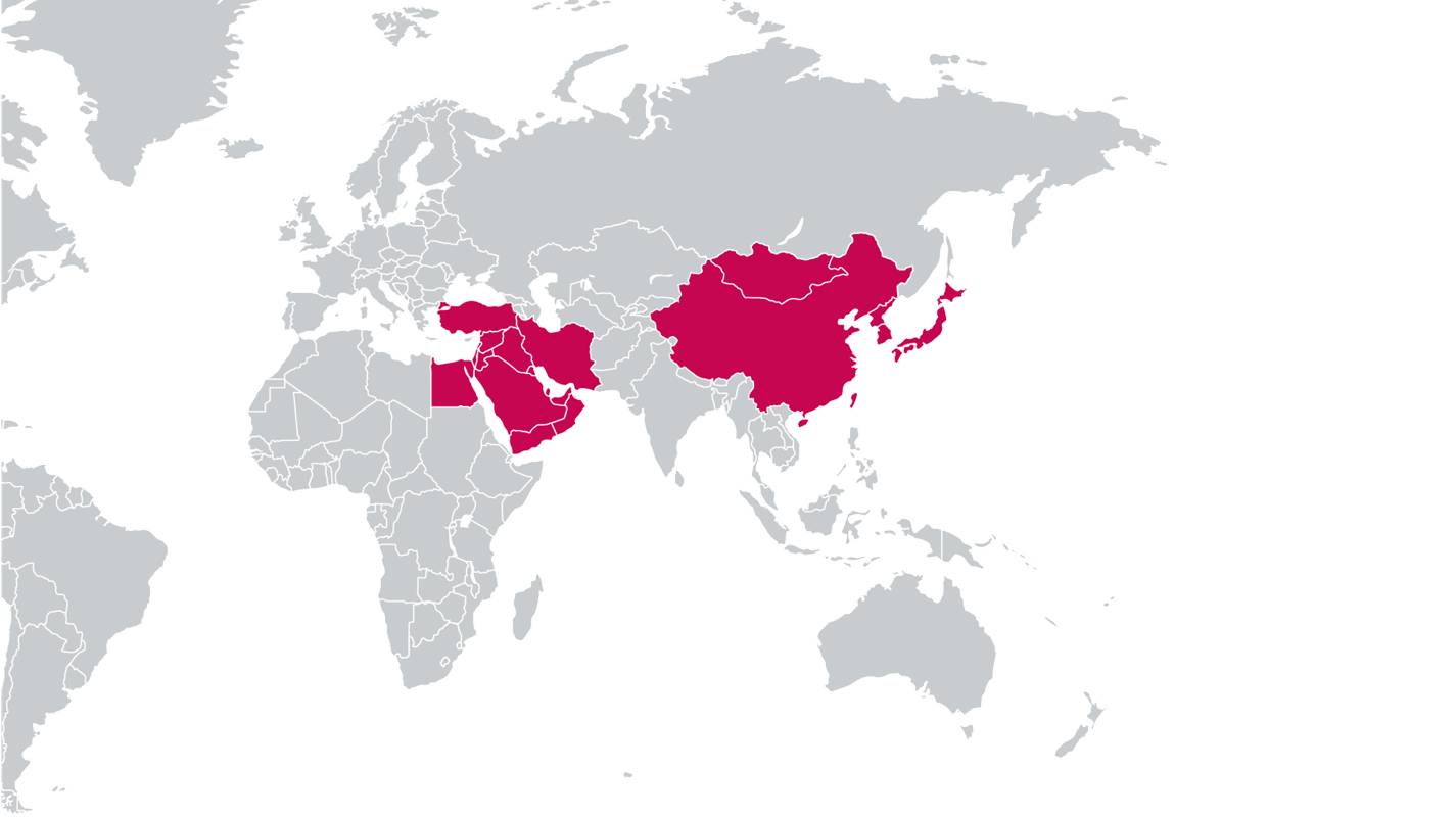 Cíle skupiny Gelsemium zobrazené na mapě