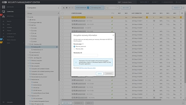 ESET Security Management Center - Encryption recovery information