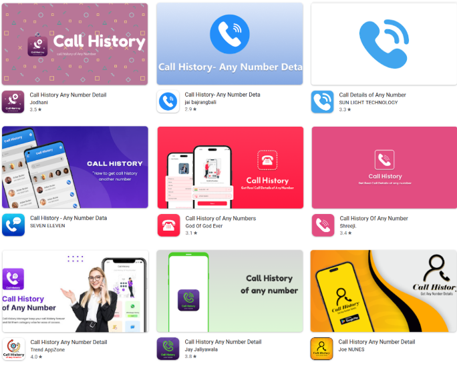 דוגמאות לאפליקציות CallPhantom שונות שנמצאו ב Google Play לפני שהוסרו