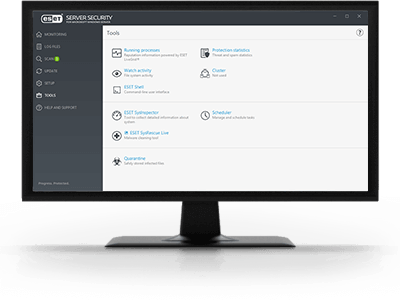 Screenshot of ESET Security Management Center monitoring dashboard, displaying various security metrics and system statuses