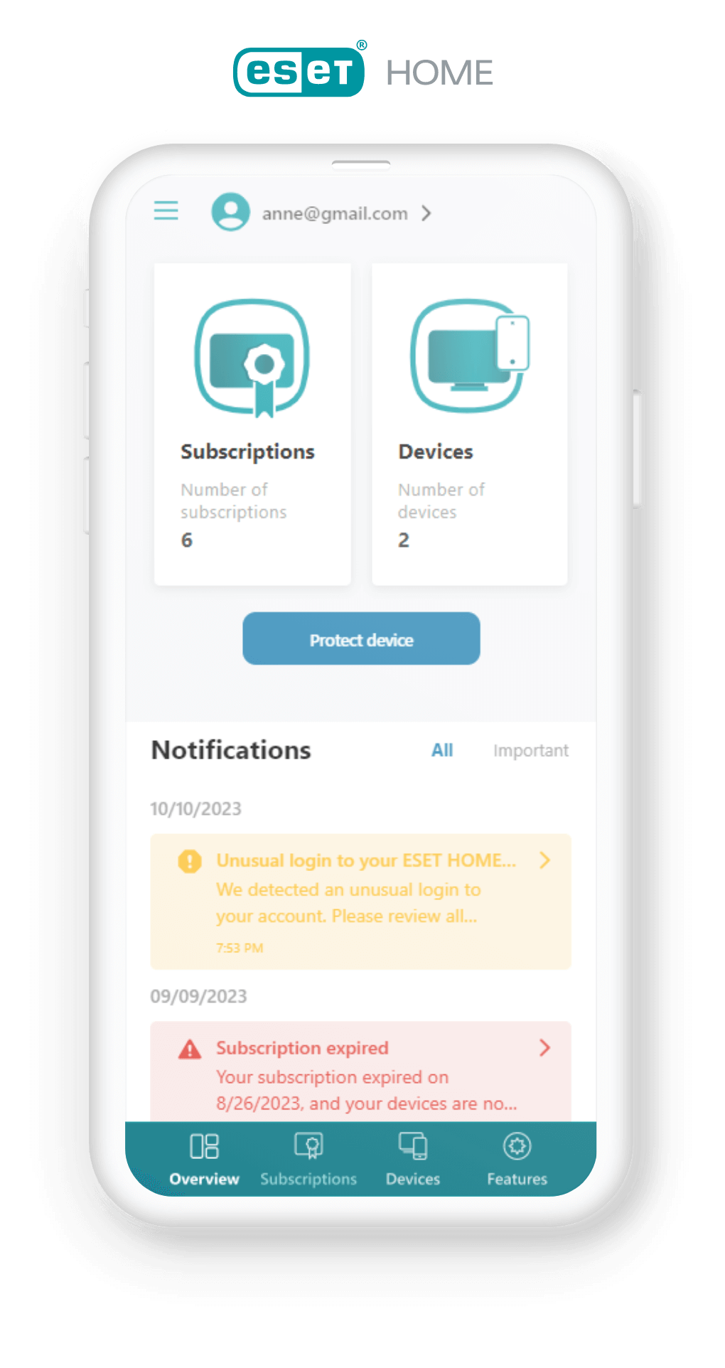 Graphic representing ESET HOME on mobile, showcasing features and benefits of ESET's home cybersecurity solutions.