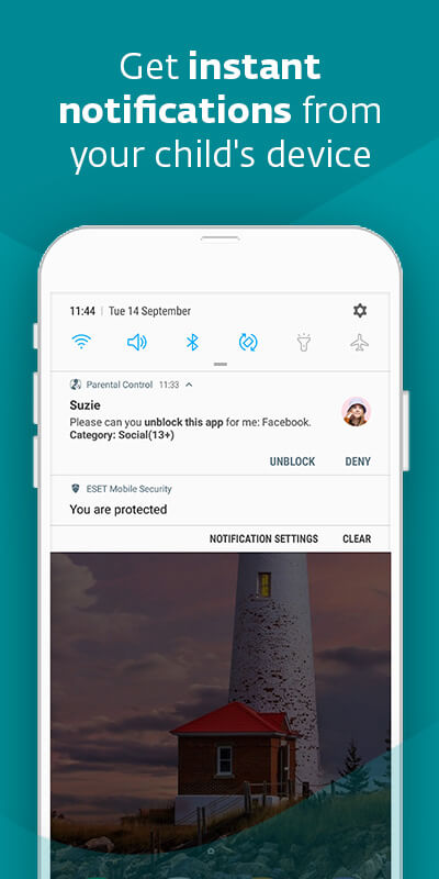 Mobile phone with notification messages. Get instant notification from your child's device.