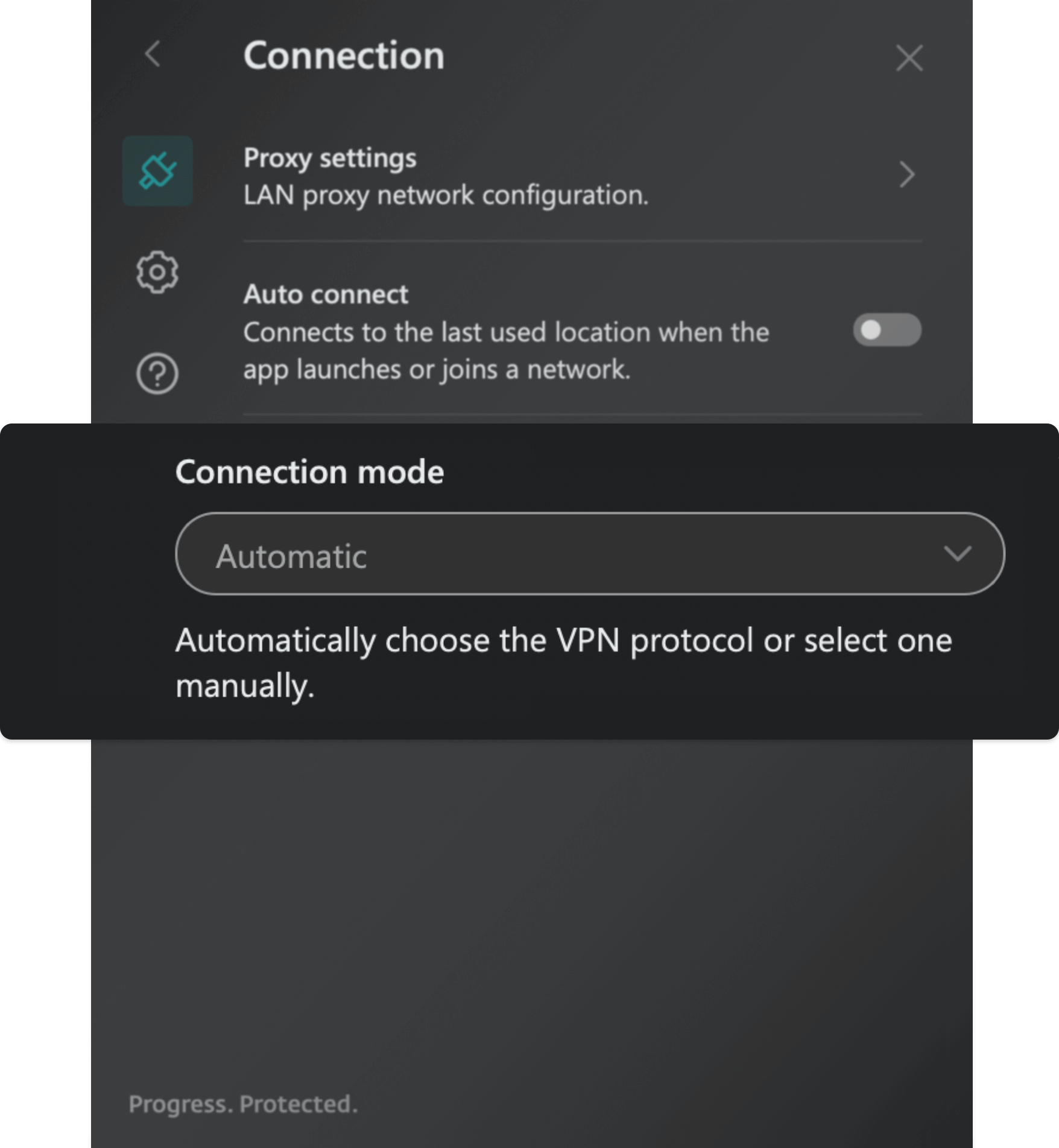 A screenshot of the ESET VPN interface on a mobile device, displaying a clean and intuitive design with options for connecting to various VPN servers and ensuring secure internet browsing.