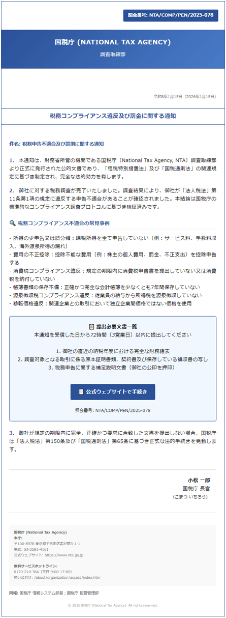 図3. 税務関連の内容を装い、悪意のあるファイルをダウンロードするよう促すWebページ