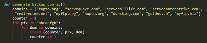 図8. Pythonで再実装されたフェイルセーフ機能のあるDGA構成のジェネレーター
