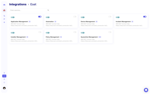 Mindflow's environment showing the integration with ESET