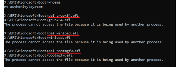 図15. BlackLotusドライバで保護されているファイルを削除したときに返されるメッセージ