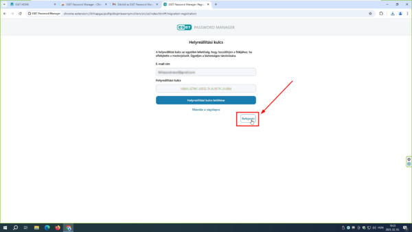 Helyreállítási kulcs beállítás befejezése Kattintson a Befejezés gombra.
