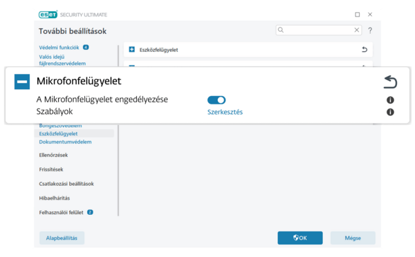 A Mikrofonfelügyelet funkció értesítést küld, ha jogosulatlanul próbálnak hozzáférni a mikrofonjához, így eldöntheti, hogy engedélyezi vagy blokkolja a hozzáférést.