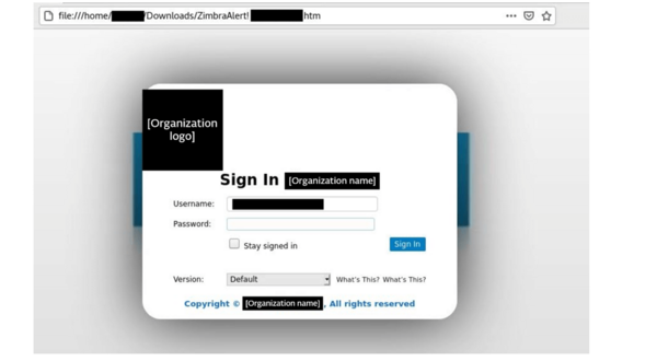 図5. 偽のZimbraログインページ
