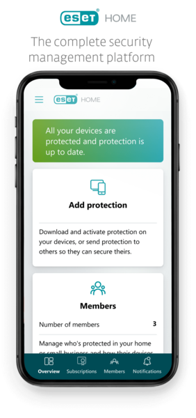 Graphic representing ESET HOME on mobile, showcasing features and benefits of ESET's home cybersecurity solutions.