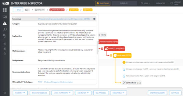 図6.ルールA0430cは、感染したマシンでのWMIの使用によるNotPetyaの拡散を検出します（サブステップ19.A.6）