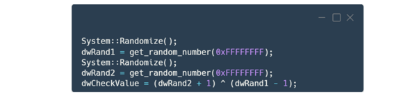 図10. 2つの乱数を生成し、それらを組み合わせてパケットフィンガープリント値を生成するコード（逆コンパイルしたコード）