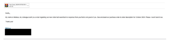 情報窃取型マルウェアが含まれることのあるModiLoaderフィッシングメールの例（出典：ESET脅威レポート2024年下半期）