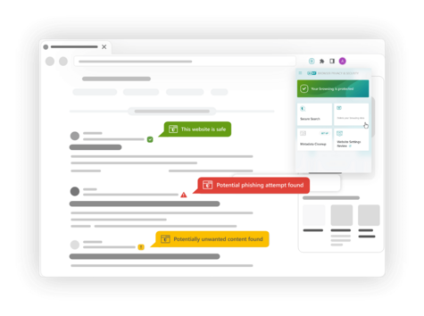 Browser privacy & security check websites and provide safe searches by marking potential threats.