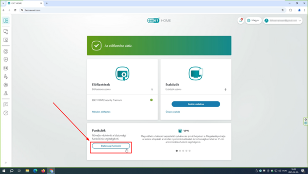 ESET HOME kezdőképernyő A rendszer visszalépteti az ESET HOME kezdőképernyőjére, ahol láthatja előfizetéseit.