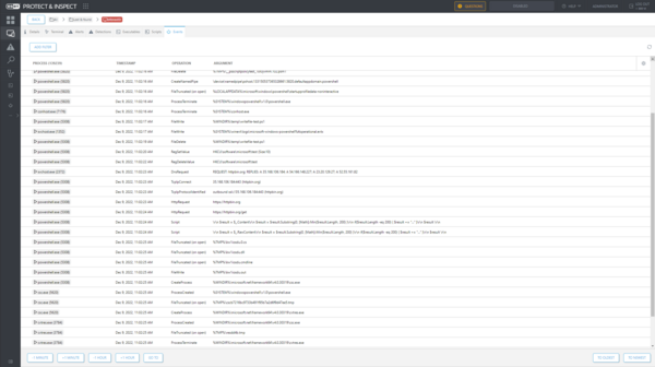 ESET Inspect list of events