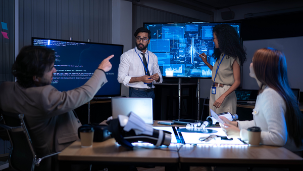 Tech Experts Discussing a Presentation