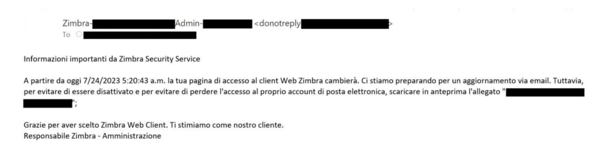 図4. イタリア語で記述されたフィッシングメール（内容は図3と同じ）