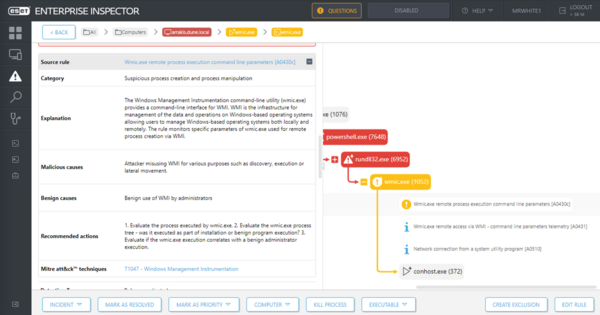 Rule A0430c detects the use of WMI to spread NotPetya from an infected machine