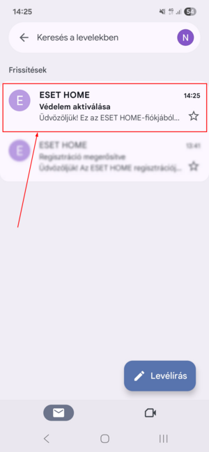 ESET HOME - Védelem aktiválása 6. A másik/Androidos készüléken nyissa meg a levelező alkalmazást (pl. Gmail, Outlook, egyéb.), majd kattintson az ESET HOME-tól érkezett, Védelem aktiválása tárgyú levélre.