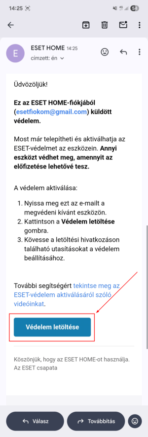 ESET HOME - Védelem letöltése 7. Kattintson a Védelem letöltése gombra.