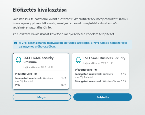 4. Válassza ki, hogy mely előfizetésével szeretné aktiválni új eszközét, majd kattintson a "Folytatás" gombra.