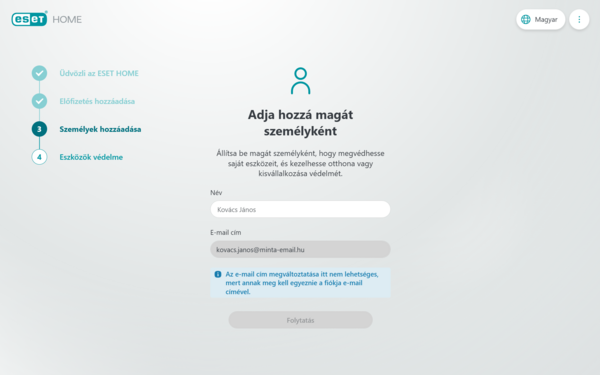 Hozza létre személyes profilját az Ön neve vagy beceneve megadásával. A következő lépésben családtagjai számára is létrehozhat további fiókokat, így a jövőben egyértelműen azonosíthatja hogy melyik eszköz kihez tartozik.