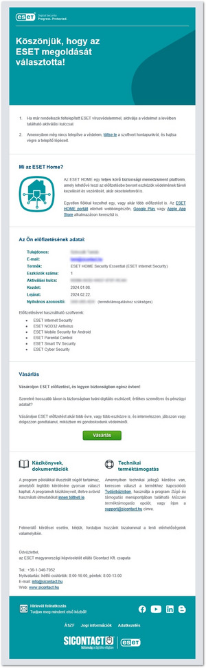 A regisztrációt követően az alábbi, az előfizetés részleteit tartalmazó e-mail kerül elküldésre az Ön által megadott e-mail címre.