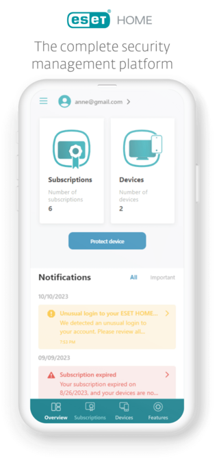 Graphic representing ESET HOME on mobile, showcasing features and benefits of ESET's home cybersecurity solutions. Graphic representing ESET HOME on mobile, showcasing features and benefits of ESET's home cybersecurity solutions.