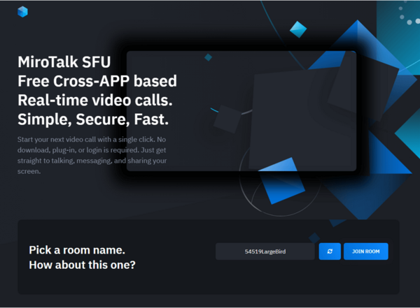 図5. mirotalk[.]netは悪意のあるWebサイトであり、正規のMiroTalkサイト（sfu.mirotalk.com）をコピーしている。Join Room（会議に参加）ボタンをクリックすると、会議ソフトウェアを装ったマルウェアが配信される。