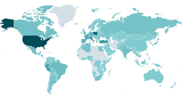 Distribution of Stealc – detection heatmap (2025-present) Distribution of Stealc – detection heatmap (2025-present)