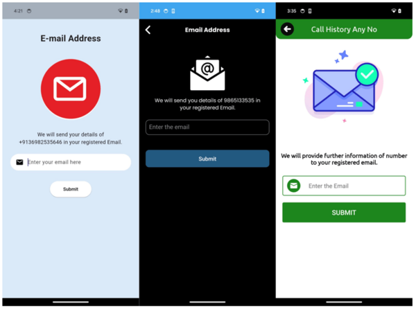 図8. 通話ログの送信先となるメールアドレスを要求するCallPhantom
