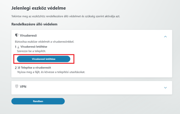 Amennyiben a "Jelenlegi eszköz védelme" opciót választotta, kövesse a képernyőn megjelenő utasításokat.