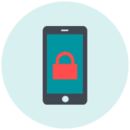 A képernyőzároló zsarolóvírus tulajdonságát illusztrált ikon rajta egy mobiltelefonnal, aminek a kijelzőjén lakat van