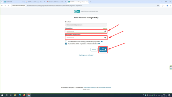 Mesterjelszó Mesterjelszónak válasszon egy erős jelszót. Ez a jelszó védi majd az Ön bejelentkezési adatait, amit az ESET Password Managerben tárol.