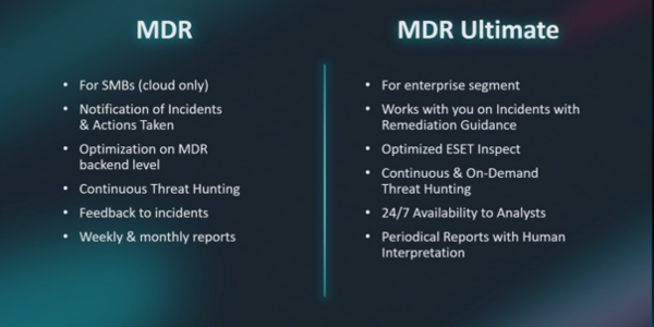 ESET tailors its managed services for different business requirements - ESET MDR, and ESET MDR Ultimate