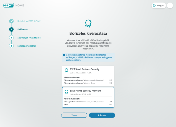 ESET HOME Fiók létrehozása előtt vásárolt előfizetéssel rendelkezem