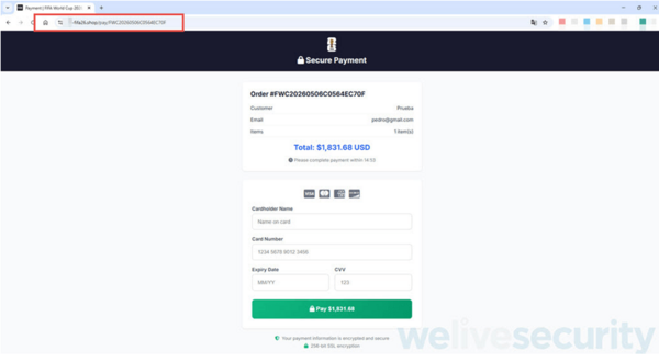 図12.チケット購入を装ってクレジットカード情報を要求する詐欺ページ