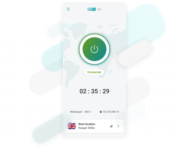 Graphic showcasing ESET's VPN service, emphasizing secure and private internet browsing for users.