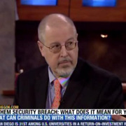 Image of a TV screen shot of ESET senior security researcher Stephen Cobb