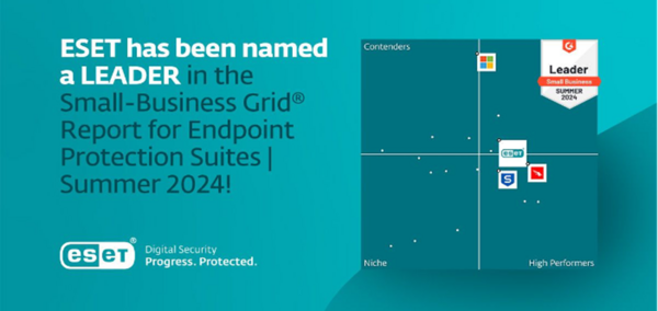 ESET has achieved a LEADER position in the Small-Business Grid for Endpoint Protection Suites for Summer 2024.