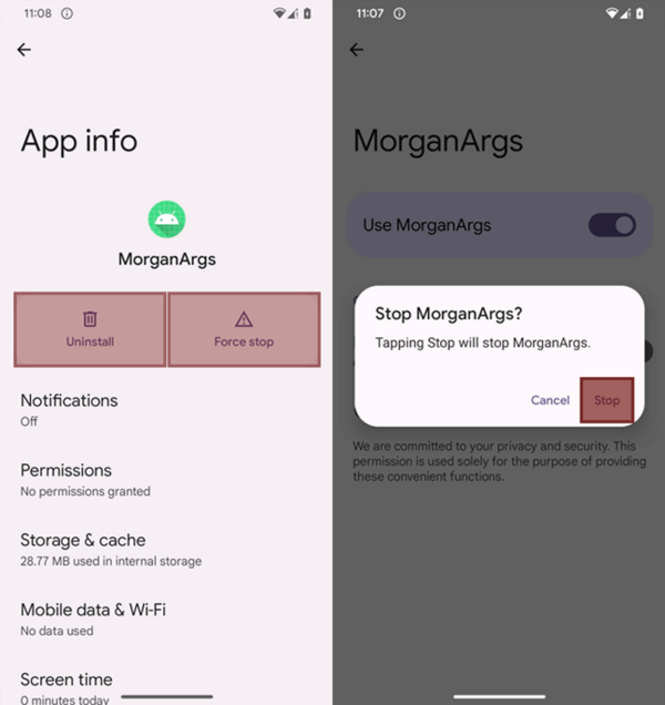 図11. 特定のボタン上に重ねられた不可視の長方形（ここでは、わかりやすくするため色付きで表示）