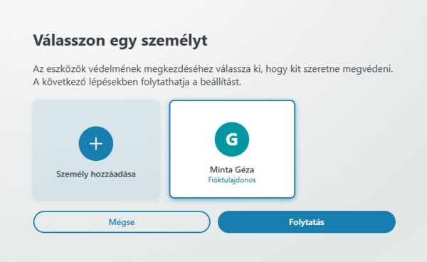 3. Válassza ki azt a személyt, akinek az eszközét szeretné védeni, majd kattintson a "Folytatás" gombra. Itt hozzáadhatja családtagjait is név és e-mail cím megadásával.
