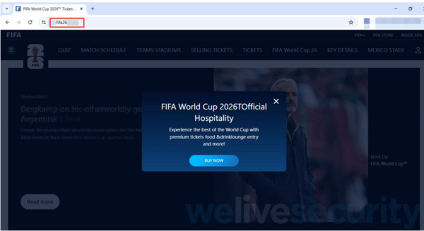 図1. FIFAワールドカップ2026™公式サイトを装った偽サイト