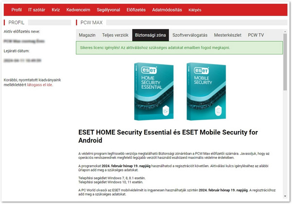 A sikeres regisztrációkor egy zöld üzenet jelenik meg az adatok e-mailben való elküldéséről.