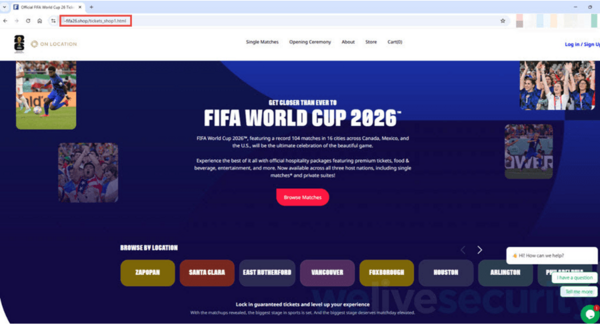 図2.チケット購入へ誘導する偽サイト
